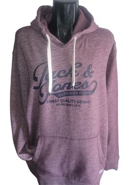 Jack & Jones Men's Maroon Casual Pullover Hoodie with Logo Front